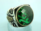 Turkish Handmade Jewelry 925 Sterling Silver Emerald Stone Mens Rings