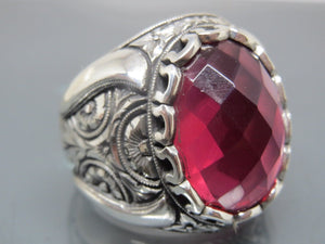 Turkish Handmade Jewelry 925 Sterling Silver Ruby Stone Mens Rings