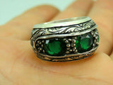 Turkish Handmade Jewelry 925 Sterling Silver Emerald Stone Mens Rings