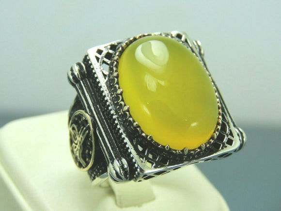 Turkish Handmade Jewelry 925 Sterling Silver Agate Stone Imperial Mens Rings