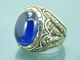 Turkish Handmade Jewelry 925 Sterling Silver Sapphire Stone Mens Rings