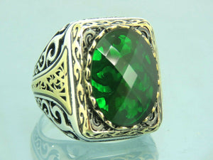 Turkish Handmade Jewelry 925 Sterling Silver Emerald Stone Mens Rings