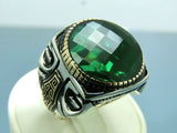 Turkish Handmade Jewelry 925 Sterling Silver Emerald Stone Mens Rings