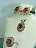Turkish Handmade Jewelry 925 Sterling Silver Ruby Stone Women's Earrings, Pendant & Ring Jewelry Set