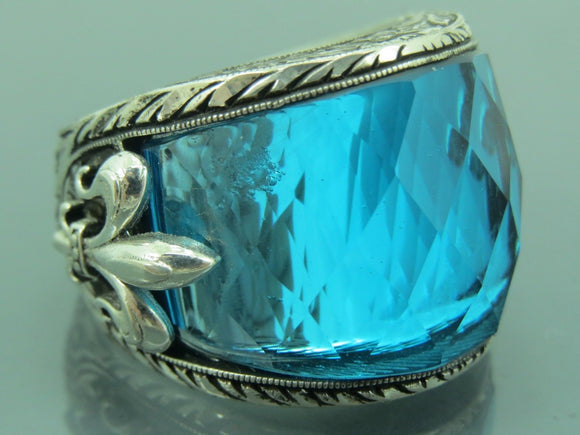 Turkish Handmade Jewelry 925 Sterling Silver Aquamarine Stone Mens Rings