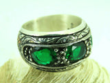 Turkish Handmade Jewelry 925 Sterling Silver Emerald Stone Mens Rings