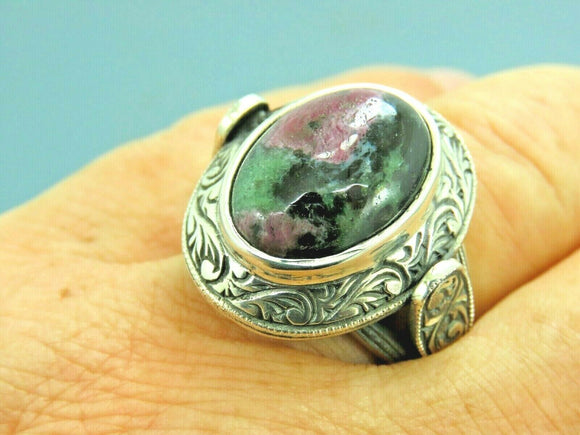 Turkish Handmade Jewelry 925 Sterling Silver Ruby Zoisite Stone Mens Rings