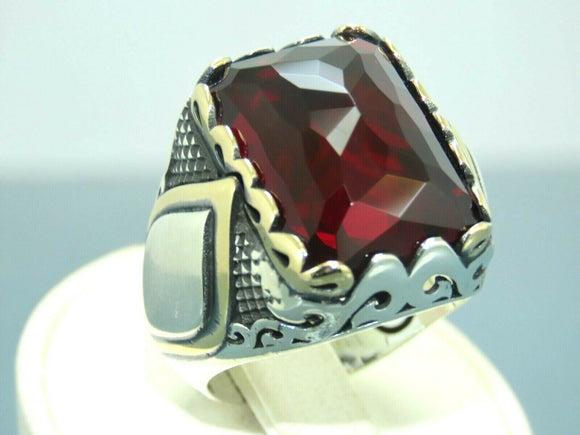 Turkish Handmade Jewelry 925 Sterling Silver Ruby Stone Mens Rings