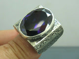 Turkish Handmade Jewelry 925 Sterling Silver Amethyst Stone Engraved Mens Rings