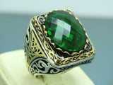 Turkish Handmade Jewelry 925 Sterling Silver Emerald Stone Mens Rings