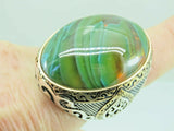 Turkish Handmade Jewelry 925 Sterling Silver Amber Stone Mens Rings