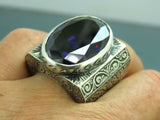 Turkish Handmade Jewelry 925 Sterling Silver Amethyst Stone Engraved Mens Rings