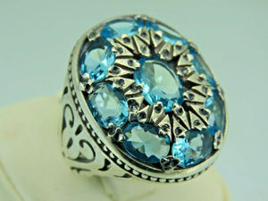 Turkish Handmade Jewelry 925 Sterling Silver Aquamarine Stone Mens Rings