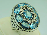 Turkish Handmade Jewelry 925 Sterling Silver Aquamarine Stone Mens Rings