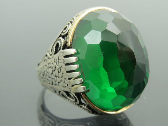 Turkish Handmade Jewelry 925 Sterling Silver Emerald Stone Mens Rings