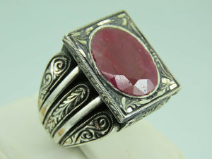 Turkish Handmade Jewelry 925 Sterling Silver Ruby Stone Mens Rings