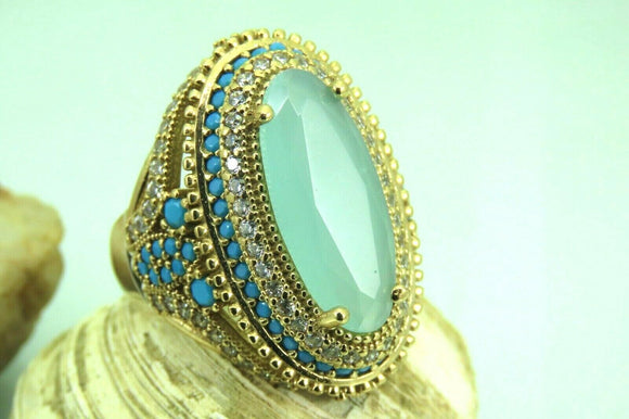 Turkish Handmade Jewelry 925 Sterling Silver Chalcedony Stone Womens Ring