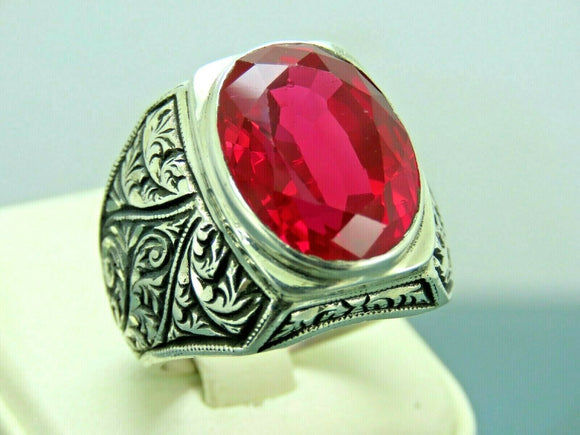 Turkish Handmade Jewelry 925 Sterling Silver Ruby Stone Mens Rings