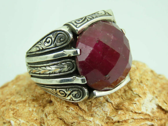 Turkish Handmade Jewelry 925 Sterling Silver Ruby Stone Mens Rings