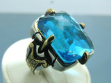 Turkish Handmade Jewelry 925 Sterling Silver Aquamarine Stone Mens Rings