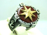 Turkish Handmade Jewelry 925 Sterling Silver Agate Stone Marine Design Mens Rings