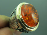 Turkish Handmade Jewelry 925 Sterling Silver Handmade Amber Stone Men Ring