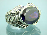 Turkish Handmade Jewelry 925 Sterling Silver Amethyst Stone Engraved Mens Rings