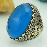 Turkish Handmade Jewelry 925 Sterling Silver Aquamarine Stone Men's Ring