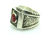 Turkish Handmade Jewelry 925 Sterling Silver Ruby Stone Engraved Men's Ring