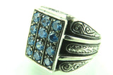 Turkish Handmade Jewelry 925 Sterling Silver Aquamarine Stone Mens Rings