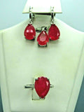 Turkish Handmade Jewelry 925 Sterling Silver Ruby Stone Women's Earrings, Pendant & Ring Jewelry Set