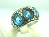 Turkish Handmade Jewelry 925 Sterling Silver Aquamarine Stone Mens Rings