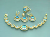 Turkish Handmade Jewelry 925 Sterling Silver Aquamarine Stone Women's Necklace, Earring, Bracelet & Ring Jewelry Set