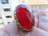 Turkish Handmade Jewelry 925 Sterling Silver Ruby Stone Mens Rings