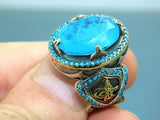 Turkish Handmade Jewelry 925 Sterling Silver Aquamarine Stone Men Ringss