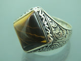 Turkish Handmade Jewelry 925 Sterling Silver Tiger's Eye Stone Mens Rings