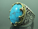Turkish Handmade Jewelry 925 Sterling Silver Turquoise Stone Mens Rings