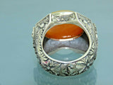 Turkish Handmade Jewelry 925 Sterling Silver Engraved Agate Stone Mens Rings