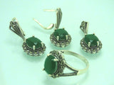 Turkish Handmade Jewelry 925 Sterling Silver Emerald Stone Women's Earrings, Pendant & Ring Jewelry Set