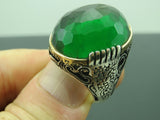 Turkish Handmade Jewelry 925 Sterling Silver Emerald Stone Mens Rings