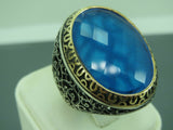 Turkish Handmade Jewelry 925 Sterling Silver Aquamarine Stone Mens Rings