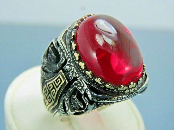 Turkish Handmade Jewelry 925 Sterling Silver Ruby Stone Mens Rings