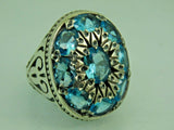 Turkish Handmade Jewelry 925 Sterling Silver Aquamarine Stone Mens Rings