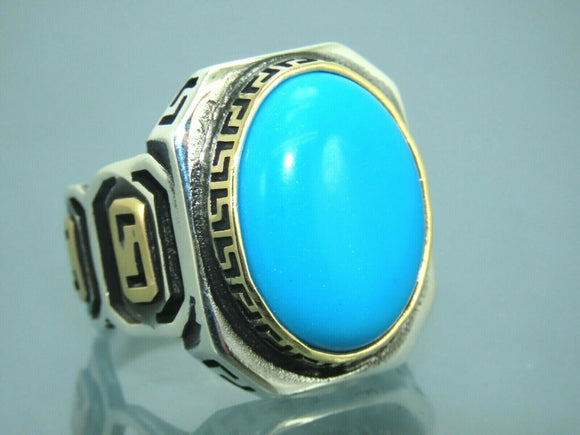 Turkish Handmade Jewelry 925 Sterling Silver Turquoise Stone Mens Rings