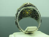 Turkish Handmade Jewelry 925 Sterling Silver Amber Stone Mens Rings