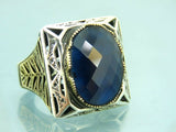 Turkish Handmade Jewelry 925 Sterling Silver Sapphire Stone Mens Rings