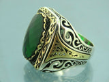 Turkish Handmade Jewelry 925 Sterling Silver Emerald Stone Mens Rings