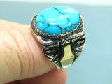 Turkish Handmade Jewelry 925 Sterling Silver Turquoise Stone Mens Rings