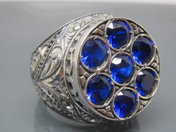 Turkish Handmade Jewelry 925 Sterling Silver Sapphire Stone Mens Rings