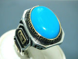 Turkish Handmade Jewelry 925 Sterling Silver Turquoise Stone Mens Rings